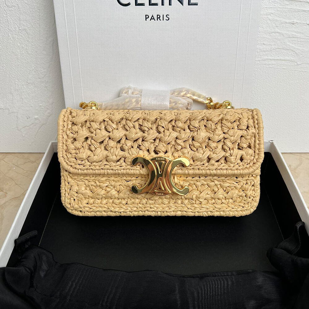 CELINE CHAIN SHOULDER BAG CLAUDE IN RAFFIA EFFECT TEXTILE(HIGH-END GRADE)